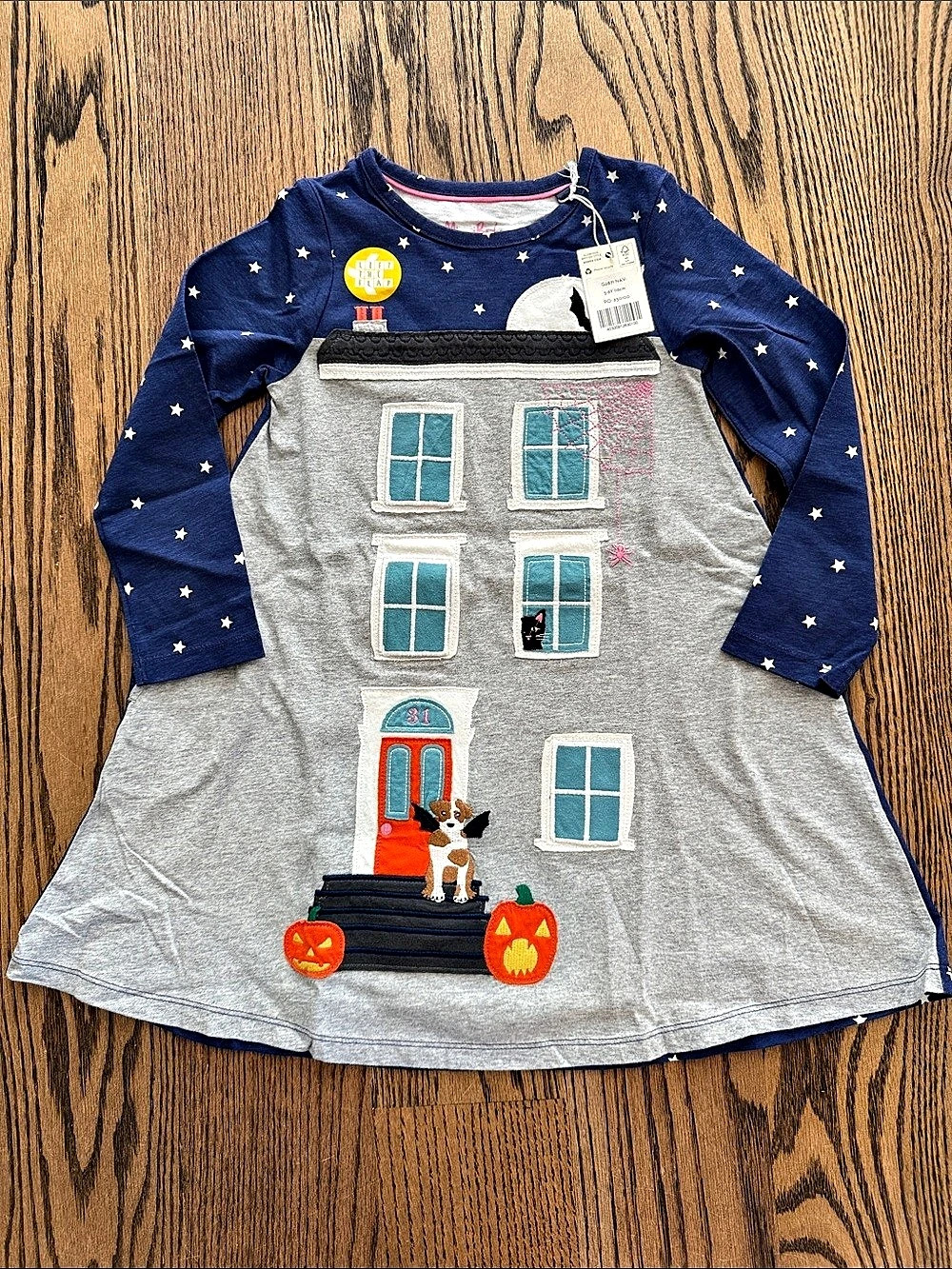 Mini Boden Life The Flap Kids Halloween Cat & Pumpkin Dress NWT size 5-6T